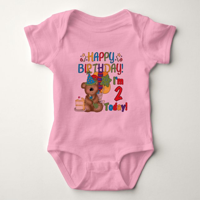 Happy Birthday Teddy Bear 2nd Birthday Baby Bodysuit (Front)