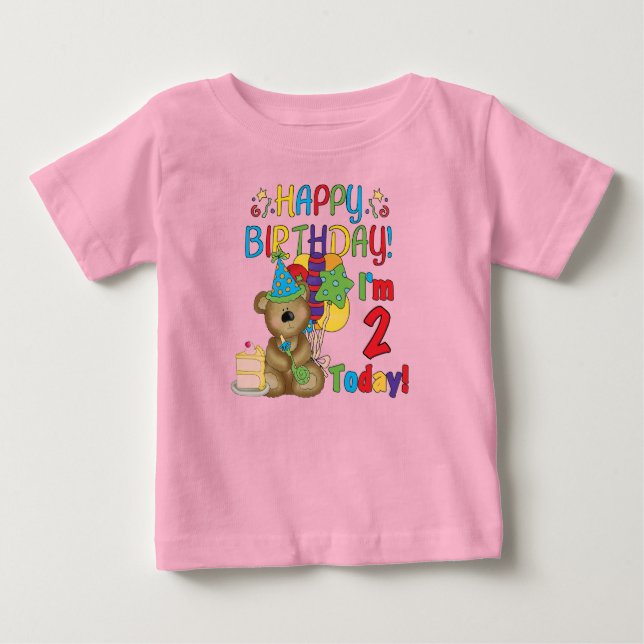Happy Birthday Teddy Bear 2nd Birthday Baby T-Shirt (Front)
