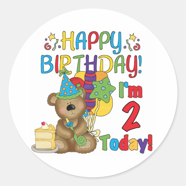 Happy Birthday Teddy Bear 2nd Birthday Classic Round Sticker (Front)