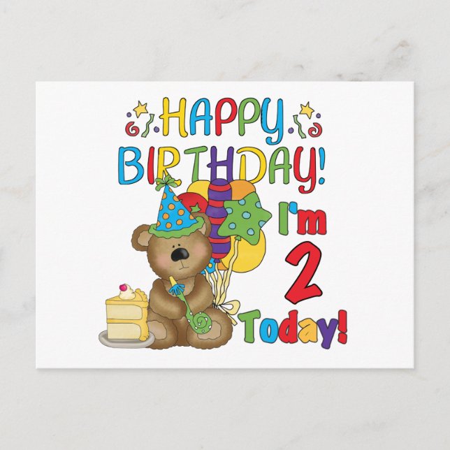 Happy Birthday Teddy Bear 2nd Tshirts and Gifts Postcard (Front)