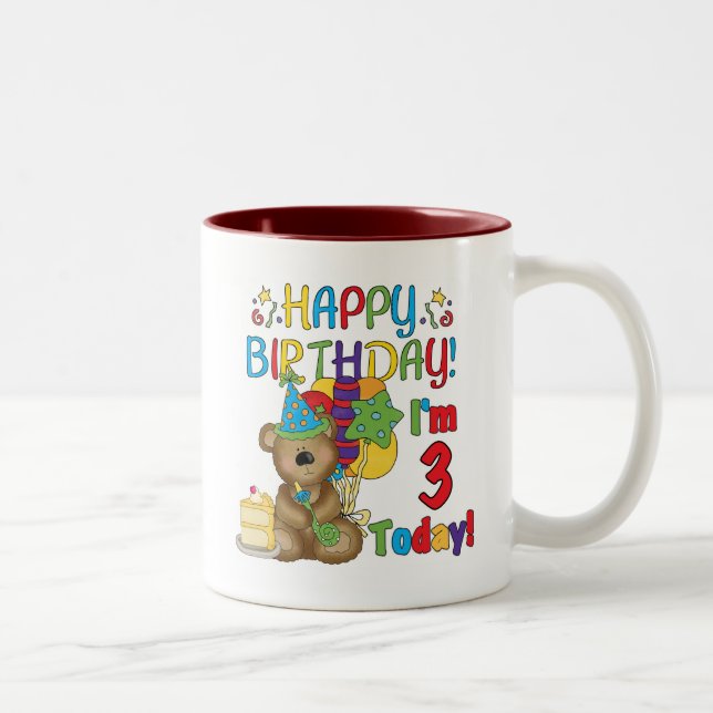 Happy Birthday Teddy Bear 3rd Tshirts and Gifts Two-Tone Coffee Mug (Right)