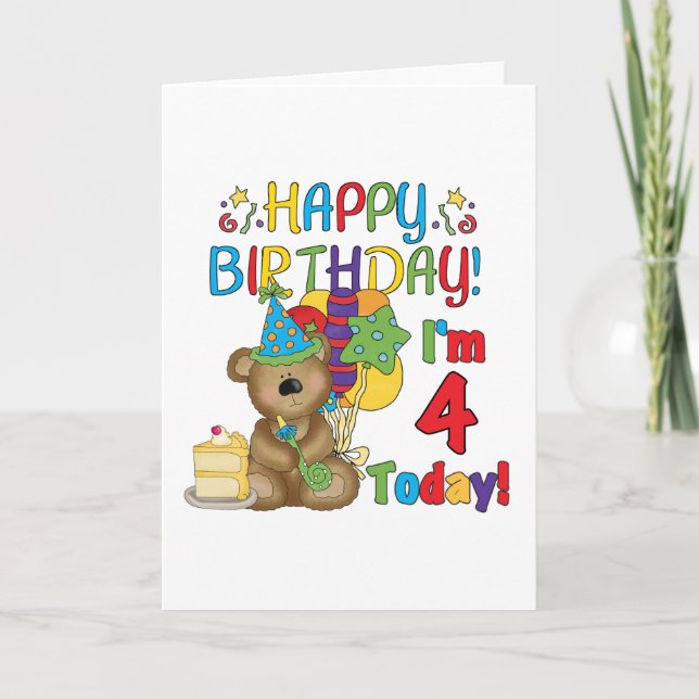 Happy Birthday Teddy Bear 4th T-shirts and Gifts Card (Front)