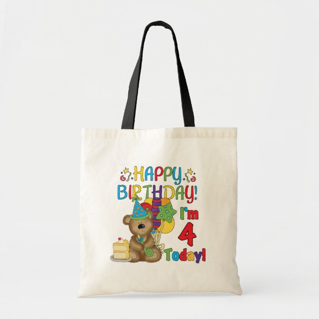 Happy Birthday Teddy Bear 4th T-shirts and Gifts Tote Bag (Front)