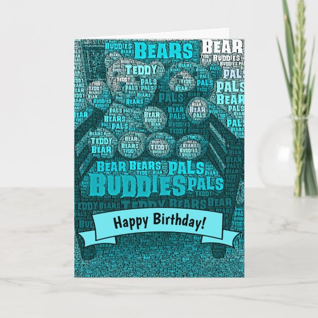 Happy Birthday Teddy Bear Buddies Word Cloud Card (Front)