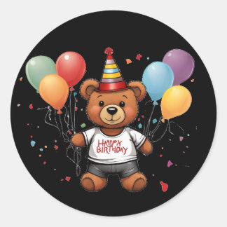 Happy birthday teddy bear classic round sticker