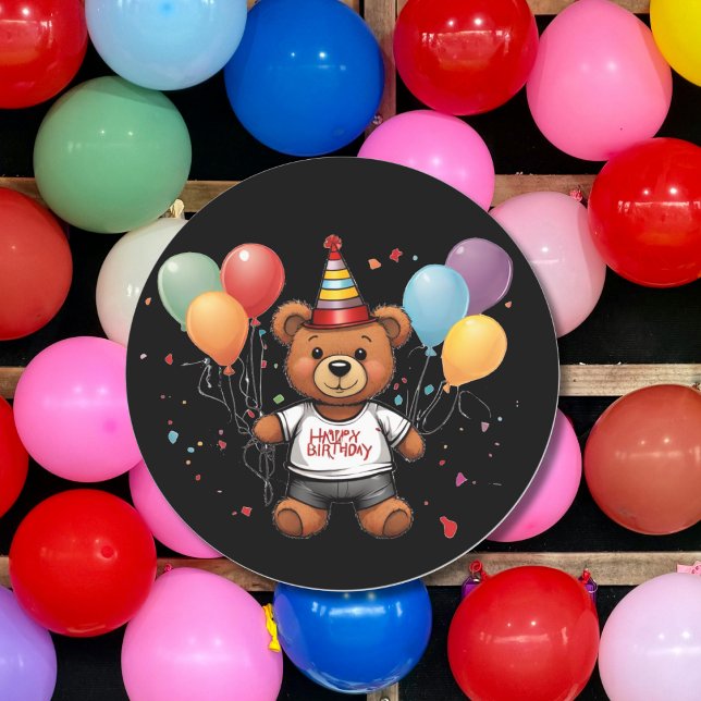 Happy birthday teddy bear classic round sticker (Creator Uploaded)