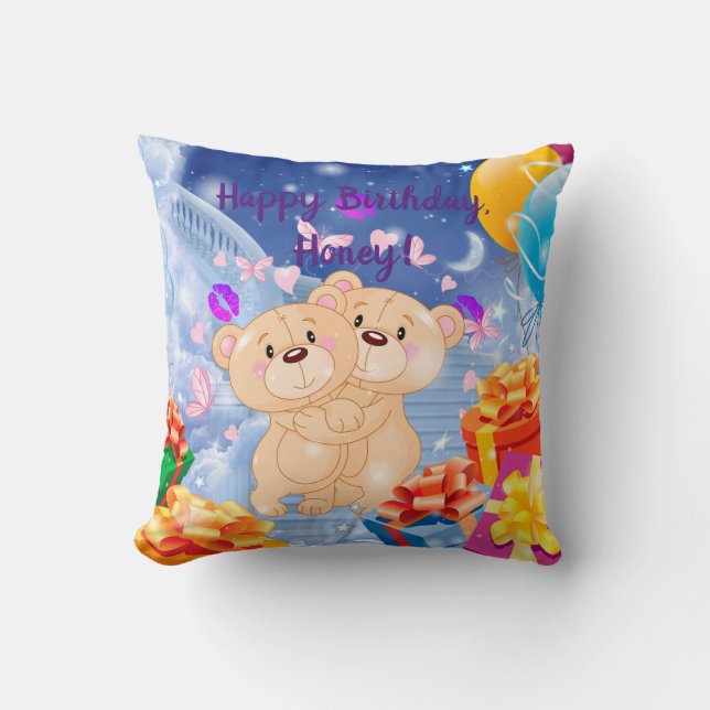 Happy Birthday Teddy Bear Cushion (Front)
