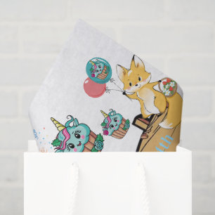 Happy Birthday Teddy Bear Fox Chicks Cupcake  Tissue Paper