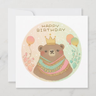 Happy Birthday Teddy Bear Illustration Invitation