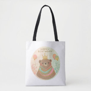 Happy Birthday Teddy Bear Illustration Tote Bag