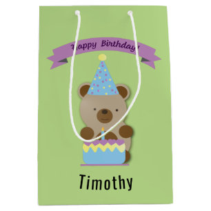 Happy Birthday Teddy Bear Medium Gift Bag