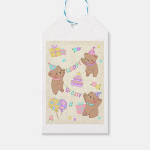 Happy Birthday Teddy Bears Illustration Gift Tags