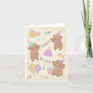 Happy Birthday Teddy Bears Illustration Invitation
