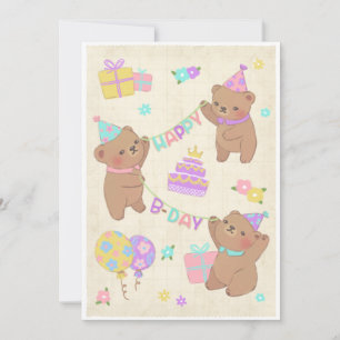 Happy Birthday Teddy Bears Illustration Save The Date