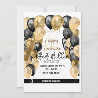 Happy Birthday Template Black Gold  - Transparent