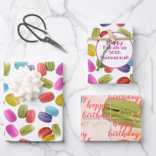 Happy Birthday Template Colourful Macaron Cookies Wrapping Paper Sheet
