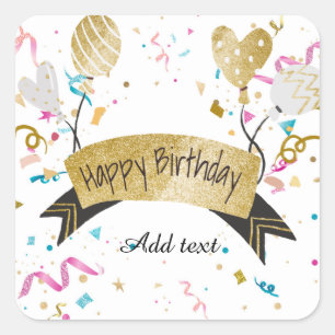 "Happy Birthday" template, customisable Square Sticker