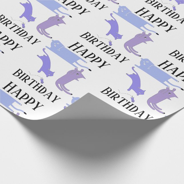 Happy Birthday Template Funny _purple Cats Wrapping Paper (Corner)