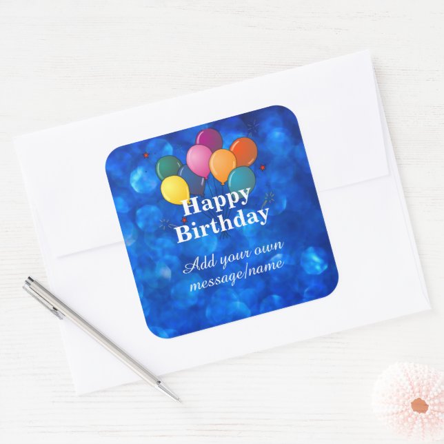 Happy Birthday Template, personalize, Square Sticker (Envelope)