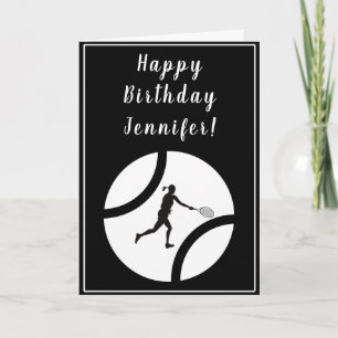 Happy Birthday Tennis Card Black White Girl Sports