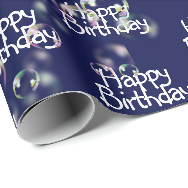 Happy Birthday Text and Bubbles Wrapping Paper (Roll Corner)
