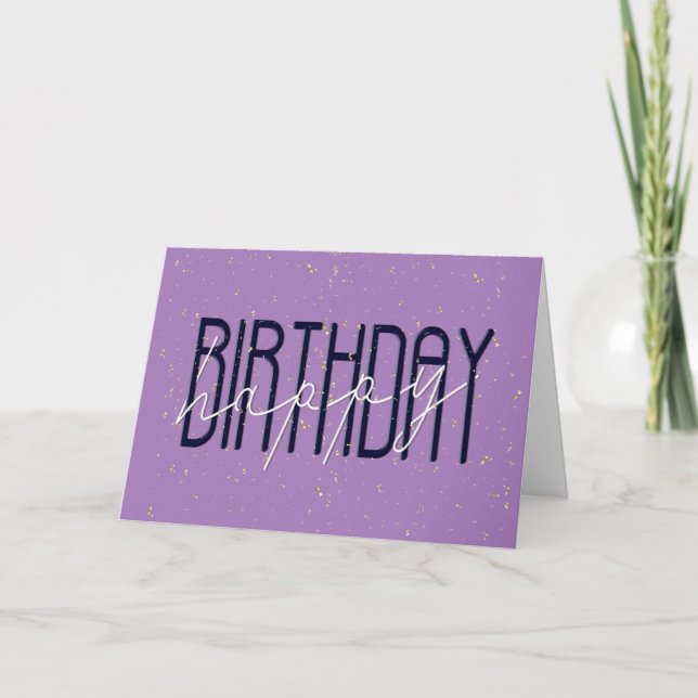Happy Birthday Text and Gold Confetti Card (Front)