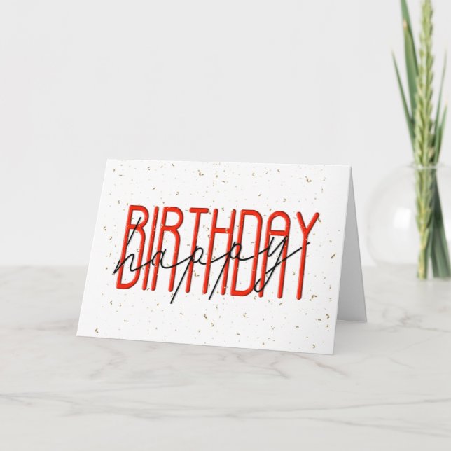 Happy Birthday Text and Gold Confetti Card (Front)