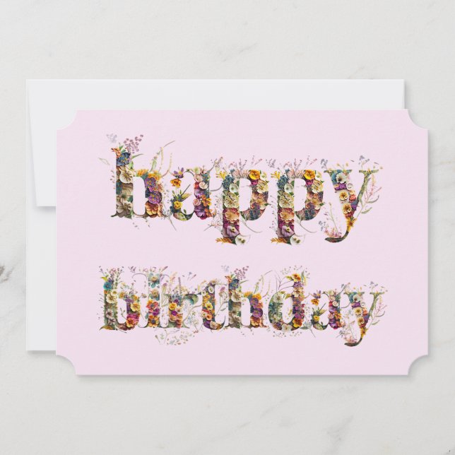 Happy Birthday text design of dried flowers Card (Front)