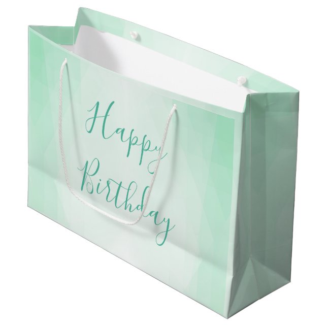 Happy Birthday Text Mint Green Colour Modern Trend Large Gift Bag (Front Angled)