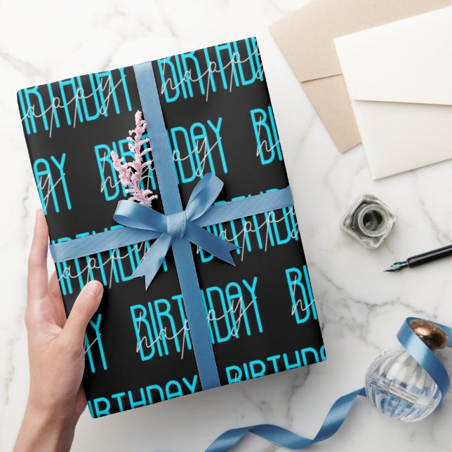 Happy Birthday Text On Black Wrapping Paper (Gifting)