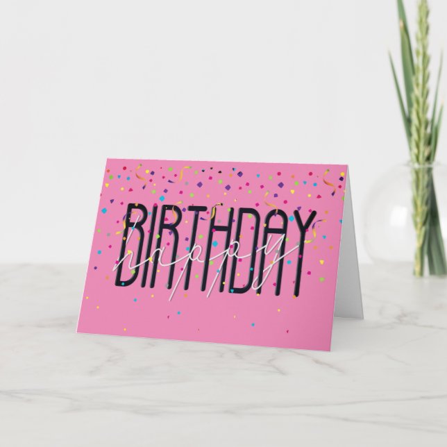 Happy Birthday Text with Confetti Card (Front)