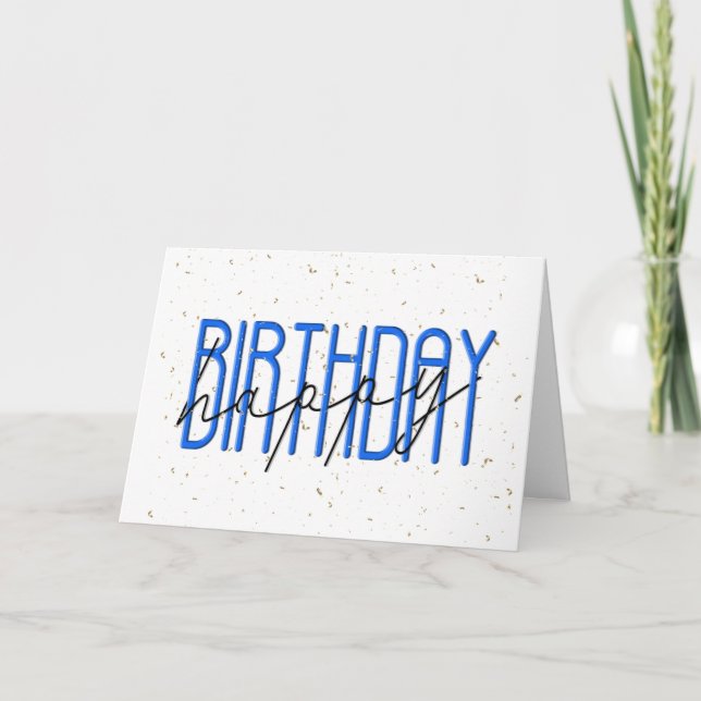 Happy Birthday Text with Gold Confetti Card (Front)