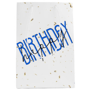 Happy Birthday Text with Gold Confetti  Medium Gift Bag