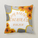 Happy birthday The sunflowers Cushion<br><div class="desc">Happy birthday The sunflowers Throw Pillow. A very beautiful design decorated by the sun flower. For more customization,  please click the "customize" button and use our design tool to modify this template and change the name of the person for whom you are going to offer this cousin.</div>