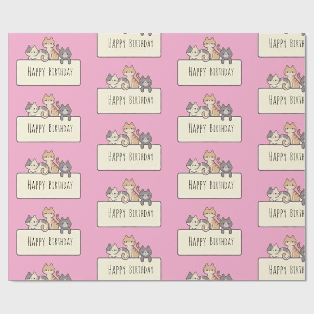 Happy Birthday Three Cute Cats Wrapping Paper