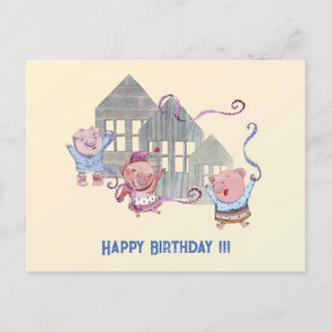 Happy Birthday Three Little Pigs Celebrating Postcard