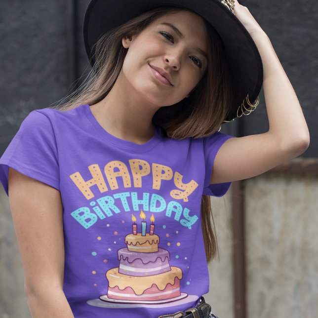 Happy Birthday Three Tier Birthday Cake T-Shirt (Creator Uploaded)
