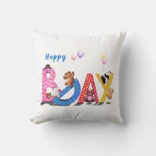 Happy Birthday Throw Pillow Baby Bears Party