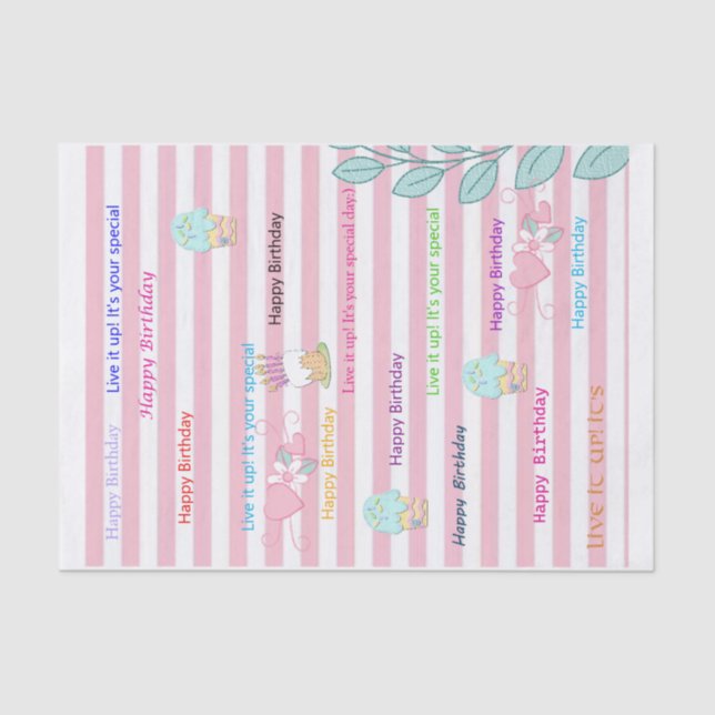 Happy Birthday Tissue Paper Celebrate Pink  (Front)