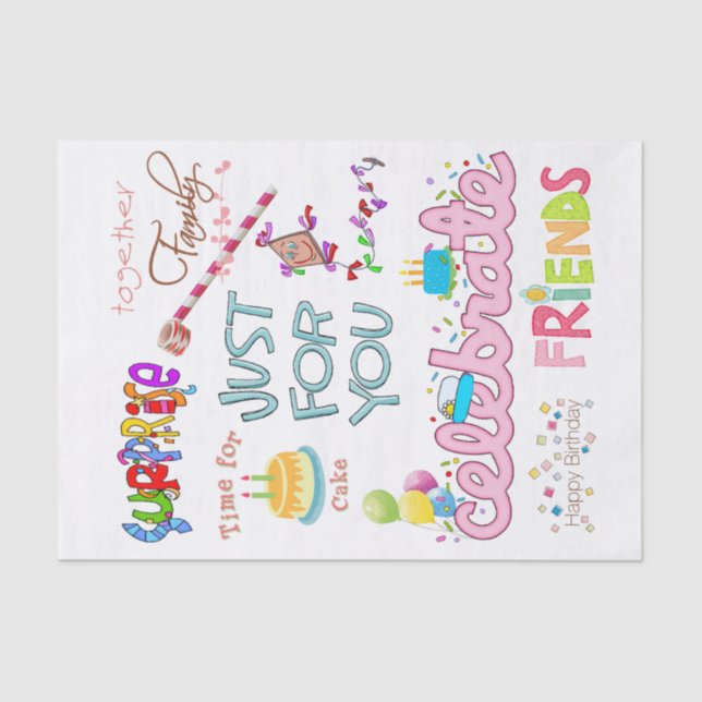 Happy Birthday Tissue Paper Friends FamilySurprise (Front)