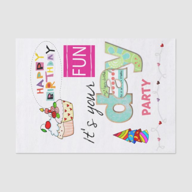 Happy Birthday Tissue Paper FUN Cupcake  (Front)