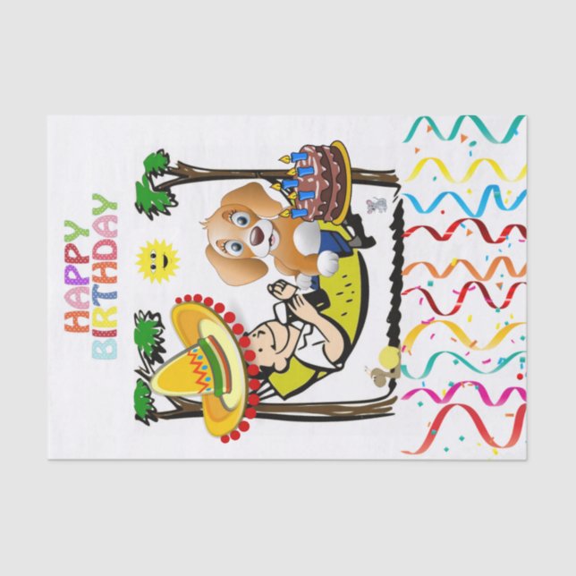 Happy Birthday Tissue Paper Man Dog (Front)