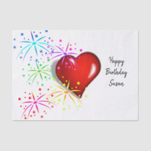 Happy Birthday Tissue Paper Red Hearts