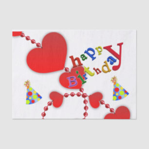 Happy Birthday Tissue Paper Red Hearts