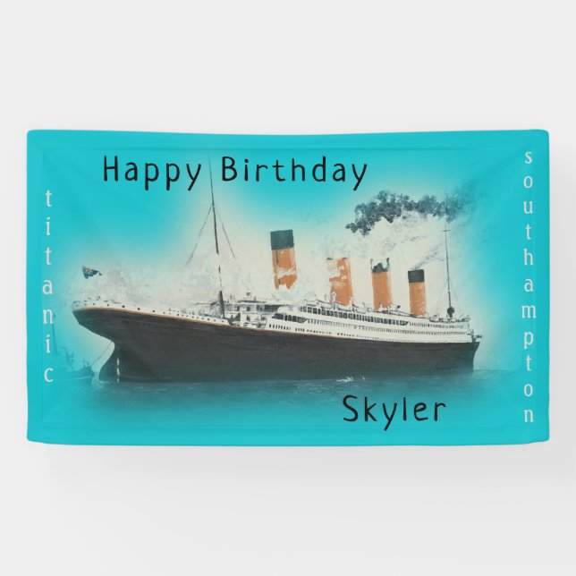 Happy Birthday Titanic Ship Name Teal Aqua Banner (Horizontal)