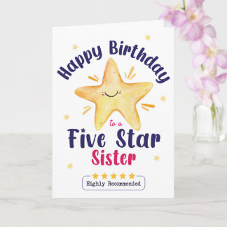 Happy Birthday to a Five Star Sister – Cute Star Card