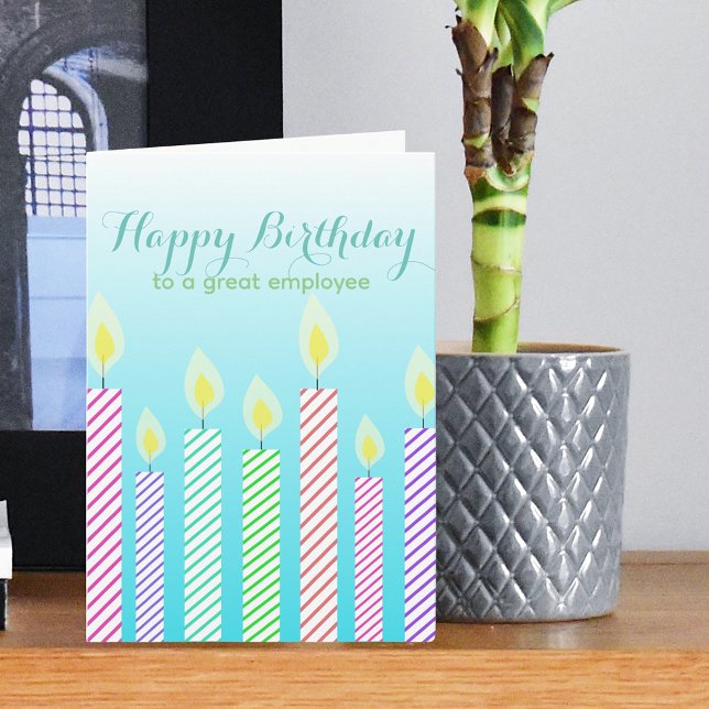 Happy Birthday To A Great Employee Striped Candles Card (Creator Uploaded)