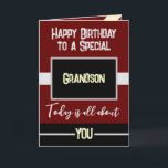 Happy Birthday to a special grandson maroon black Card<br><div class="desc">Happy Birthday to a special grandson. Today is all about you.
Personalise this card for your grandson using the space inside to add your message.
Designed with the colours maroon,  black and yellow.</div>
