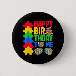 Happy Birthday to Autism Awareness Puzzles 6 Cm Round Badge