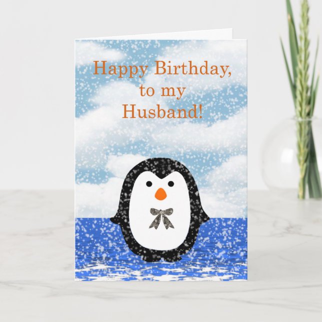 Happy birthday to Husband with penguin Card (Front)